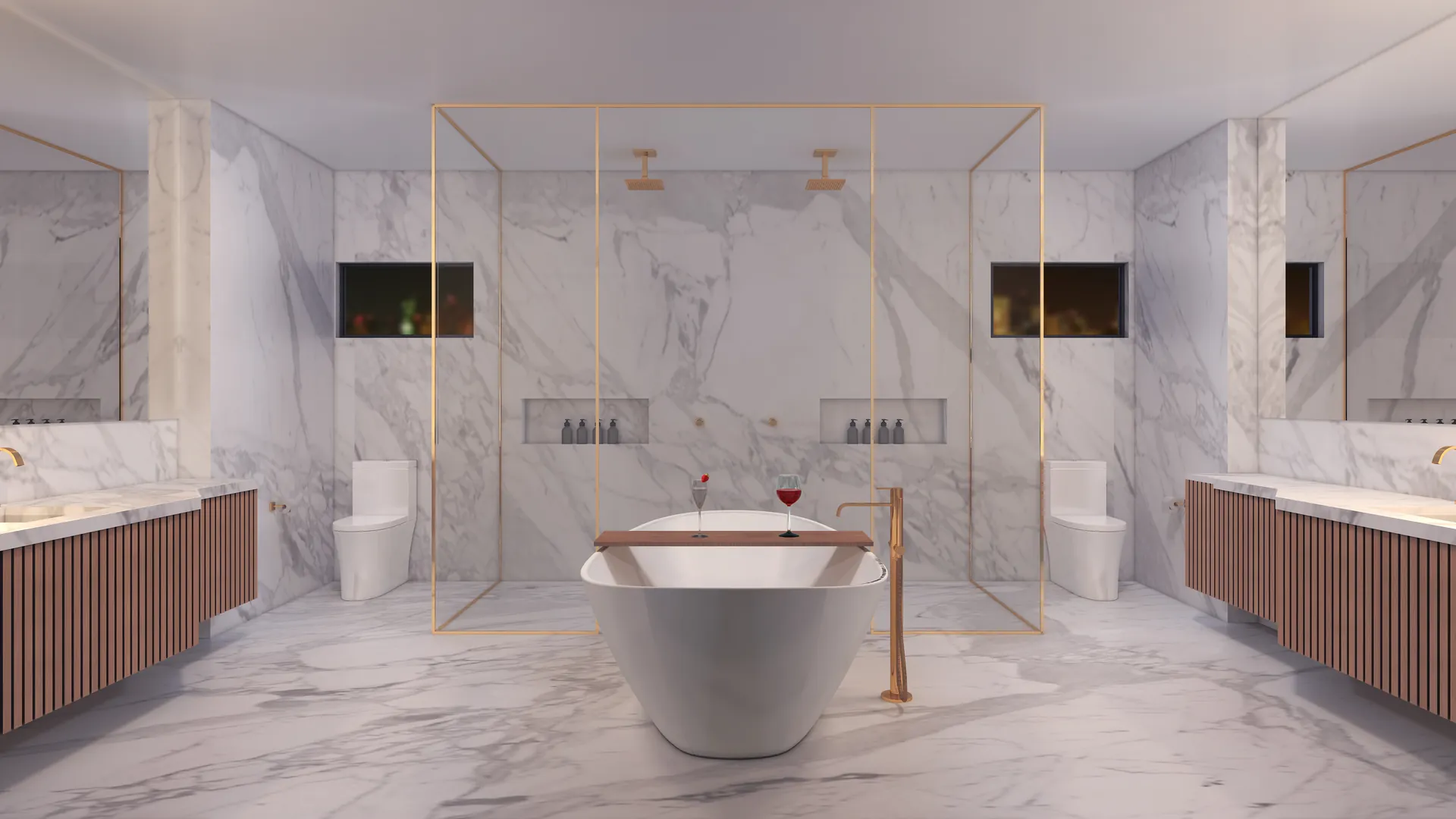 Espaço de maquiagem e infraestrutura para hidromassagem na suíte master