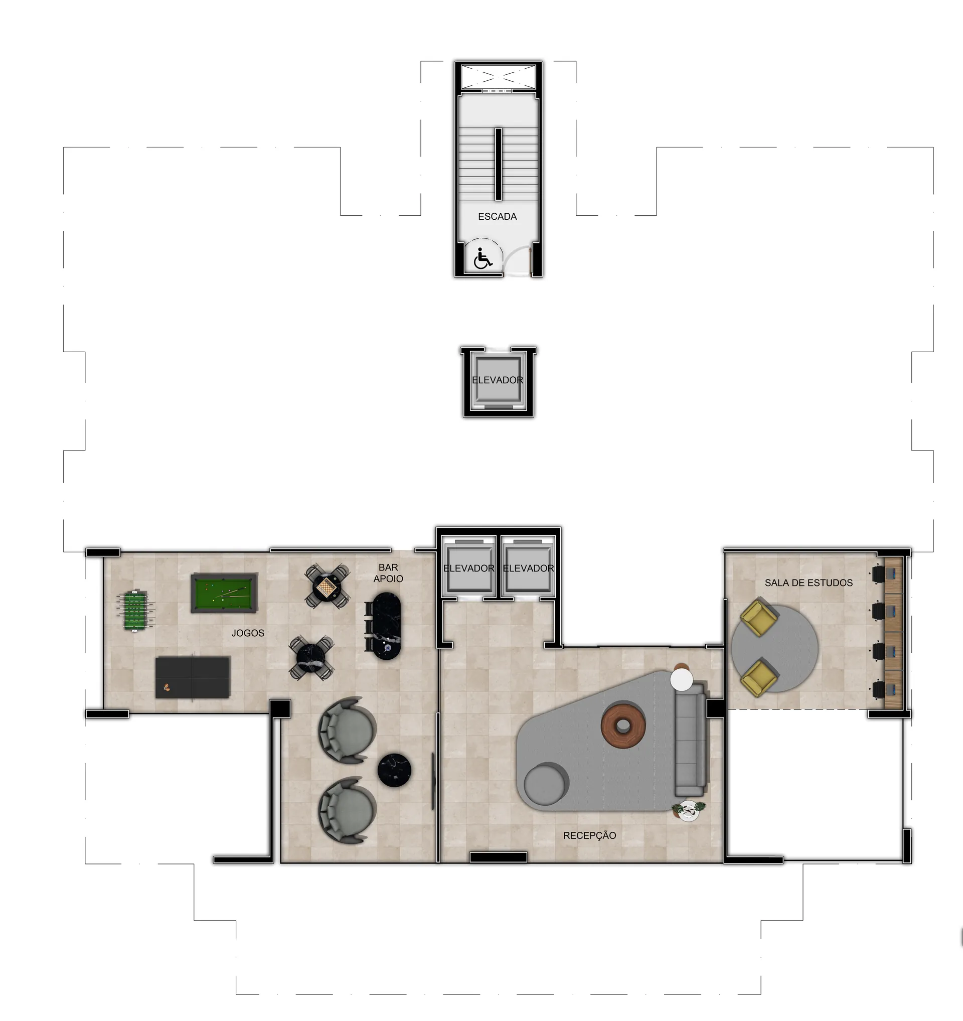 Hall social e recepção de alto padrão